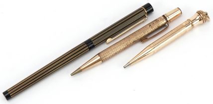 Sheaffer fountain pen with 14k gold nib and two gold plated propelling pencils : For further