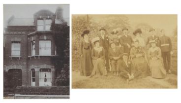 Two Victorian black and white social history photographs including one of a family, mounted,