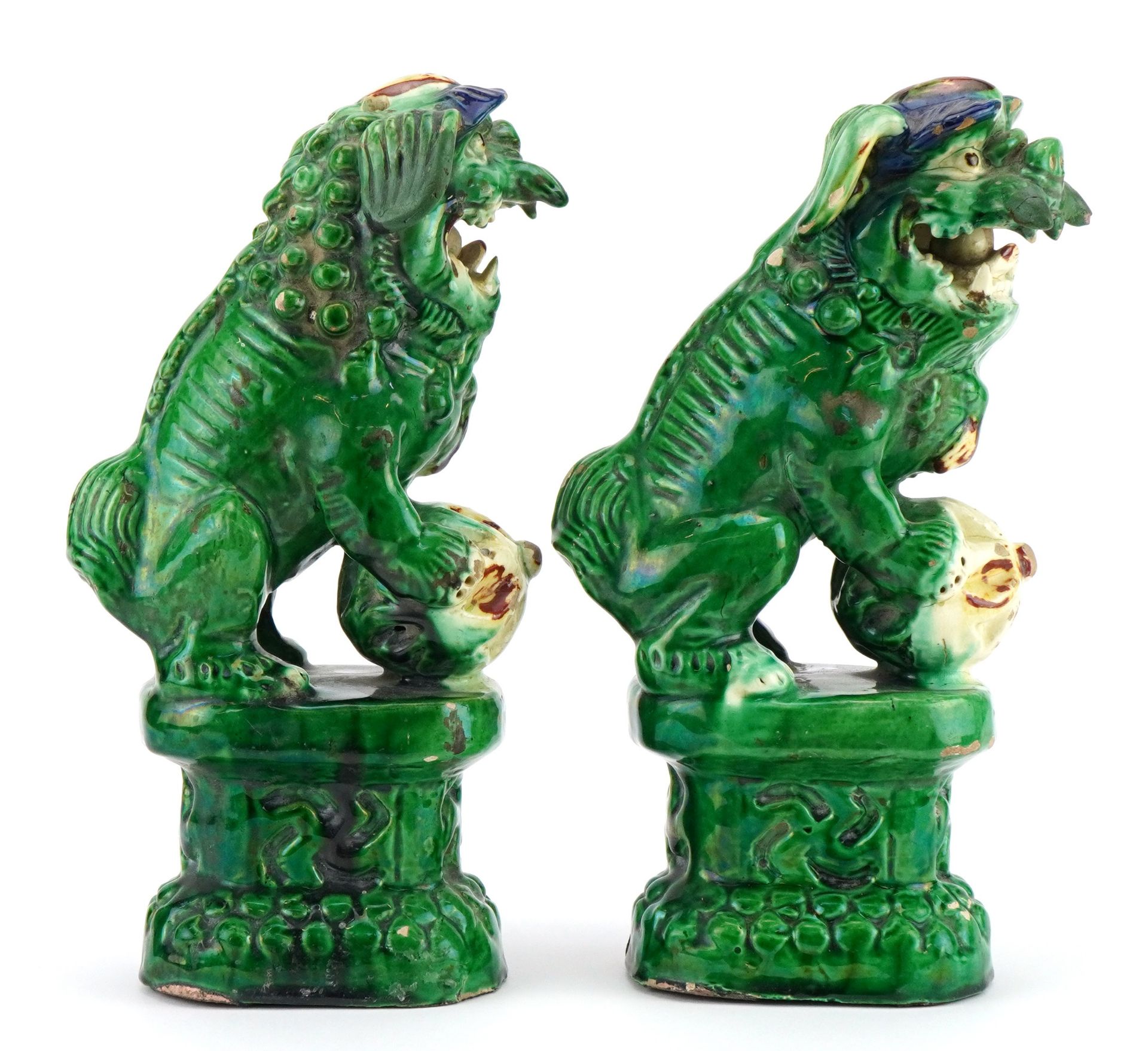 Pair of Chinese porcelain Foo dogs having sancai type glazes, each 24.5cm high : For further - Image 5 of 7