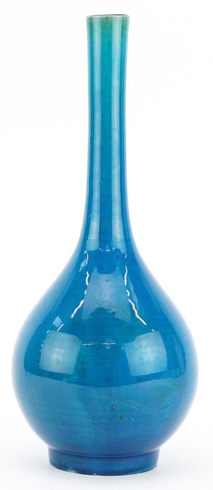 Chinese porcelain long neck bottle vase having a blue glaze, 31cm high : For further information - Image 4 of 6