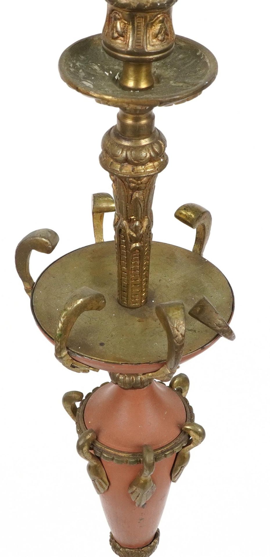 French style brass reeded standard lamp with lion paw feet, 148cm high : For further information - Image 2 of 3