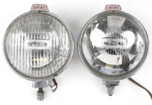 Pair of vintage automobilia interest Lucas FT/LR6 headlamps, each 20cm high : For further