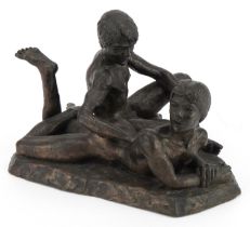 Neil Godfrey 1989, contemporary cold cast bronze sculpture of a group of two nude young males