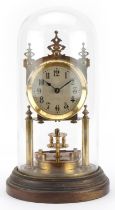 BHA, 19th century German brass anniversary clock with circular enamelled dial having Arabic numerals