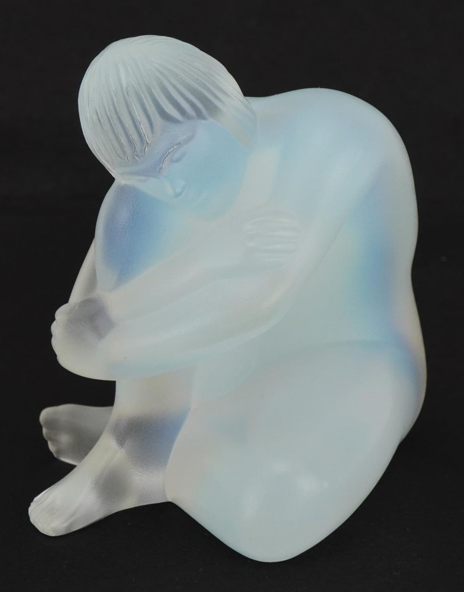 Lalique, French opalescent glass Nu Sage statuette with fitted box, etched Lalique France, 7.5cm - Image 2 of 5