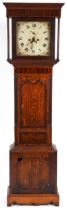 19th century oak and mahogany longcase clock with enamelled dial, 202cm high : For further