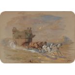 Hansom Cab, 19th century heightened watercolour, inscriptions verso, mounted, framed and glazed,