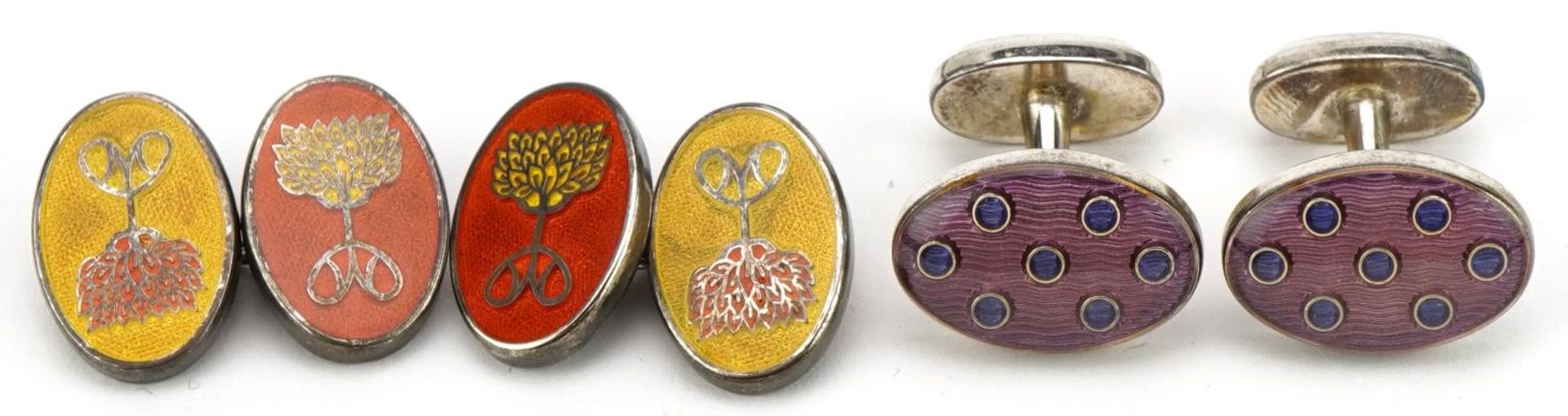 Two pairs of white metal and enamel cufflinks housed in T M Lewin fitted cases including a pair of - Image 2 of 4