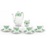 Foley china teaware hand painted with flowers comprising coffee pot, four cups with saucers and