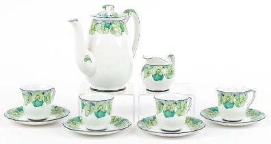 Foley china teaware hand painted with flowers comprising coffee pot, four cups with saucers and