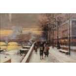 After Edouard Cortès - Figures on a promenade, French school oil on board, mounted and framed,