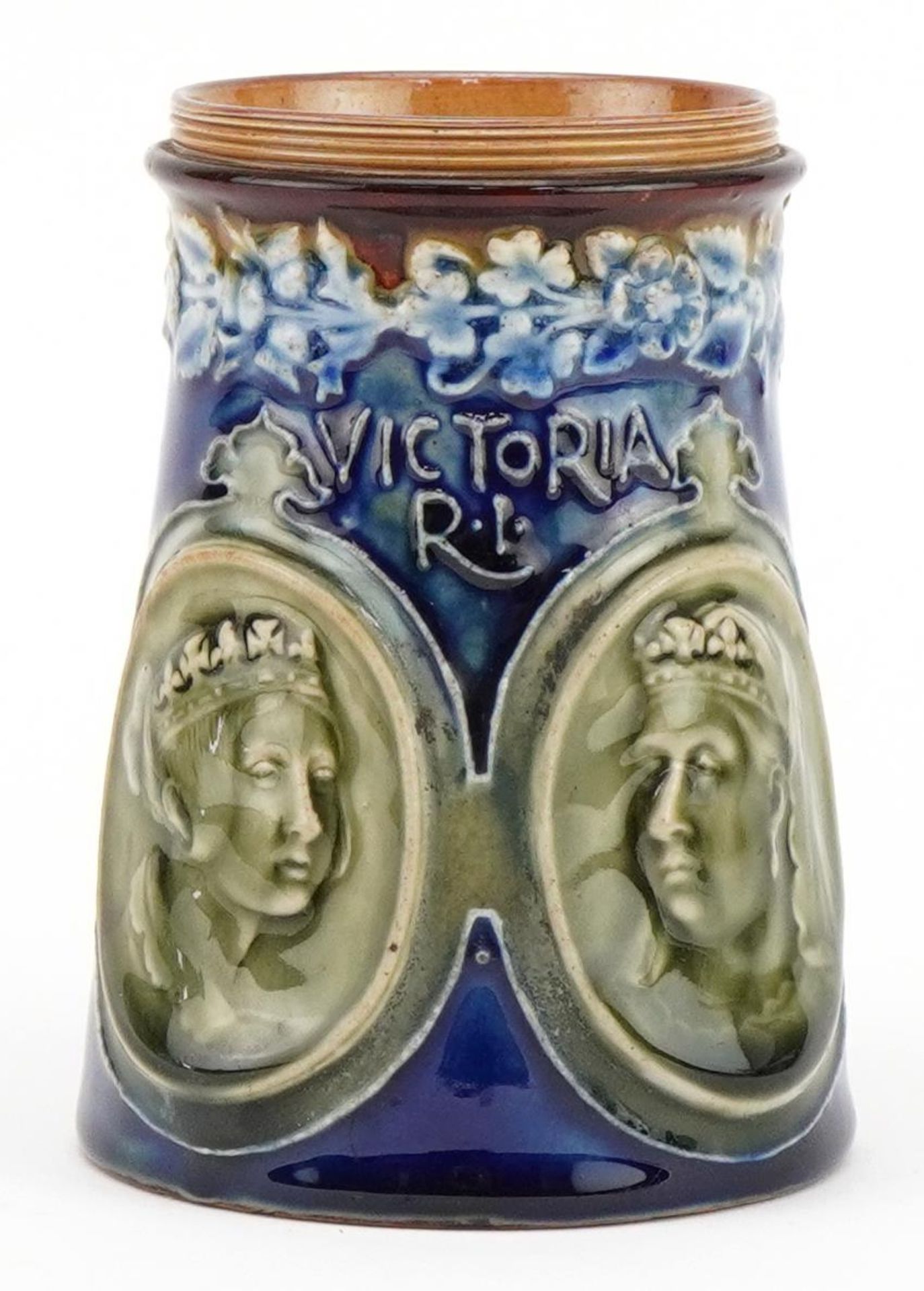 Doulton Lambeth, Victorian diamond jubilee mug commemorating Victoria RI 1837-1897, 11cm high : - Image 2 of 5