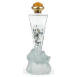 Large shop dummy display scent bottle on naturalistic rocky frosted glass base, overall 41cm