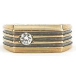 LeMans, two tone 14ct gold diamond ring, the diamond approximately 3.60mm in diameter, size R, 8.