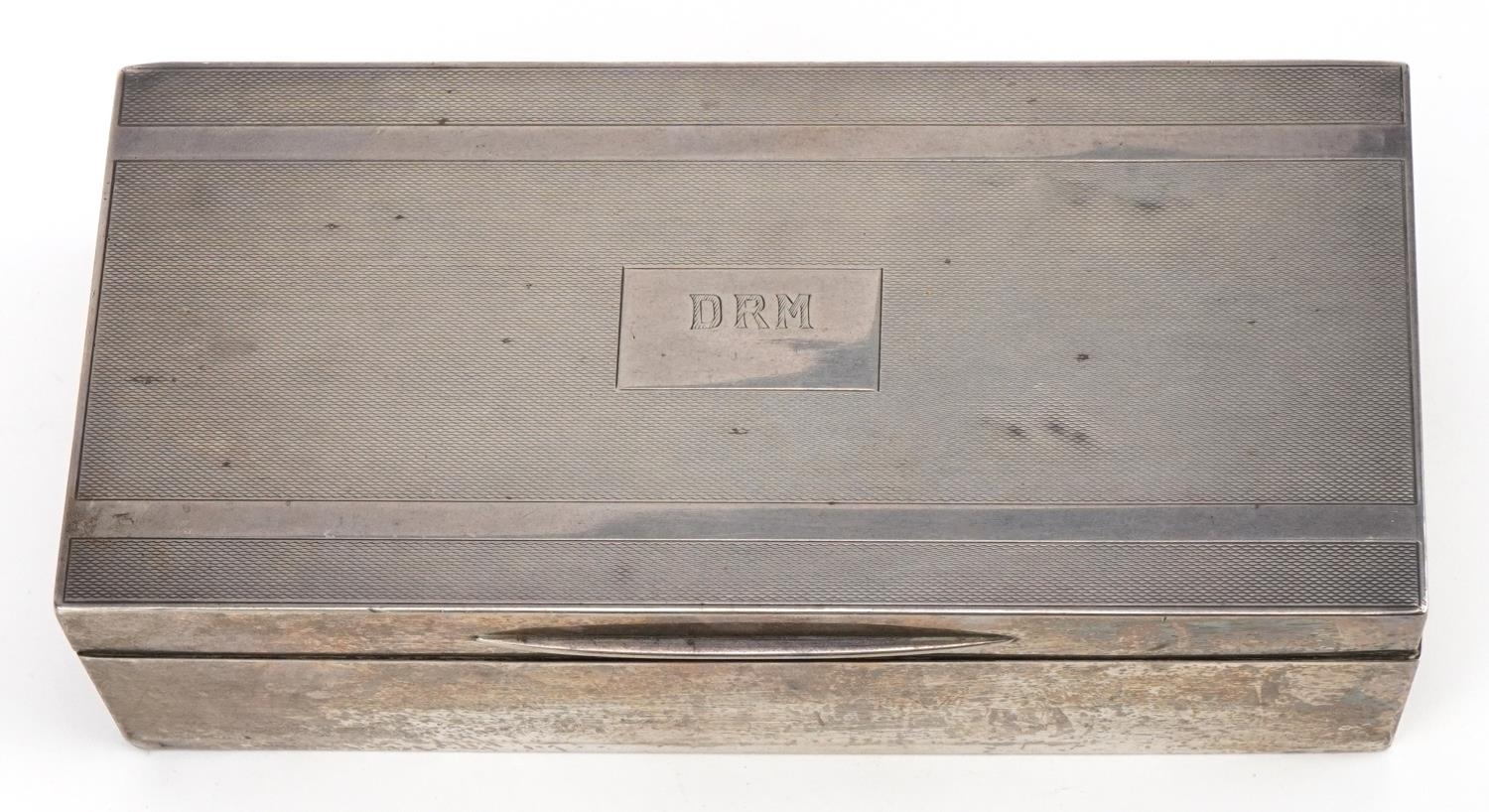 Padgett & Braham Ltd, Art Deco silver cigar box, the hinged lid with engine turned decoration, - Image 2 of 6