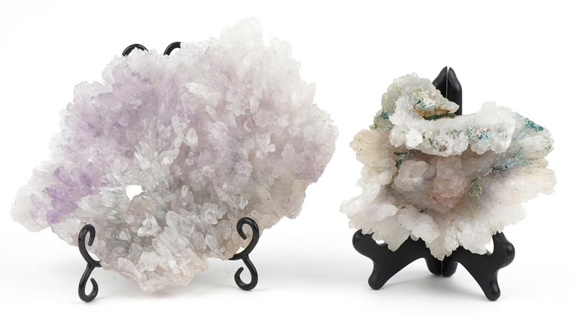 Large geology interest natural history rose amethyst specimen and a similar example, the largest