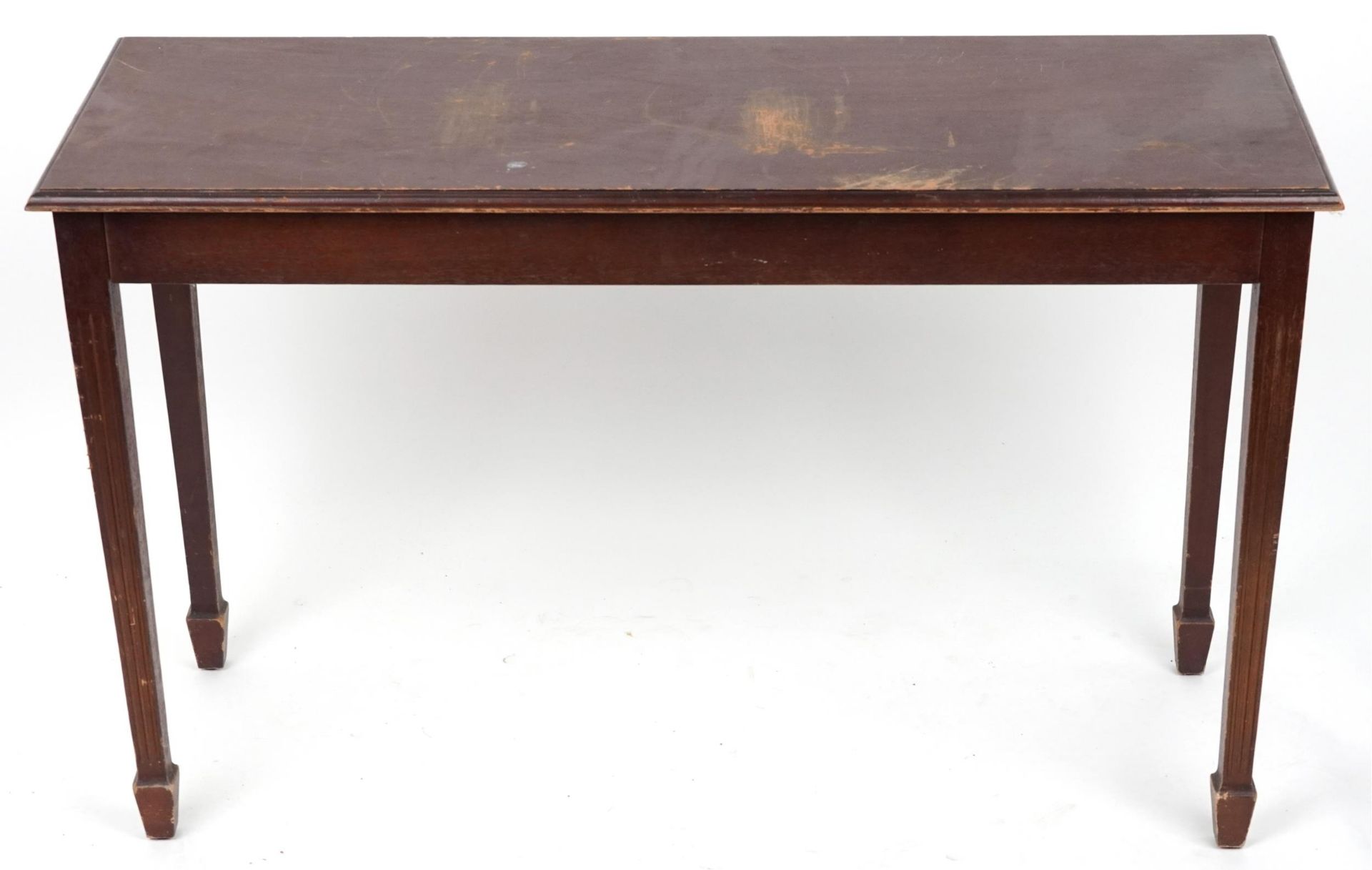 Mahogany side table on tapering legs, 74.5cm H x 121.5cm W x 45.5cm D : For further information on - Image 2 of 4