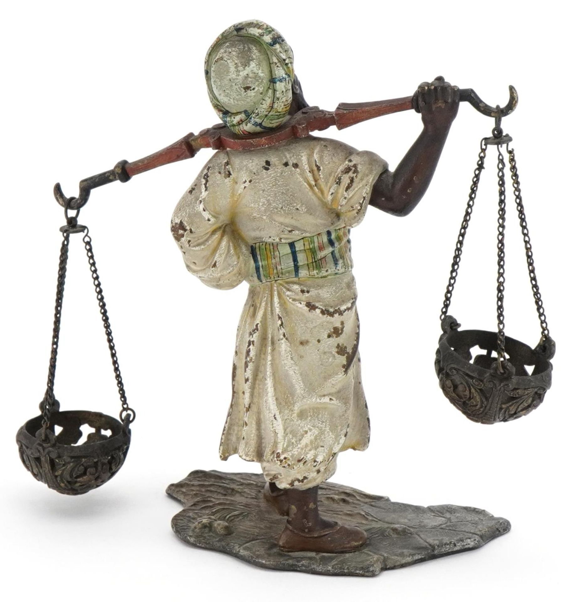Attributed to Franz Xaver Bergmann, 19th century Austrian cold painted bronze street trader with two - Image 2 of 3