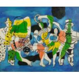 Manner of Fernand Leger - Circus performers, French Impressionist oil on board, mounted and