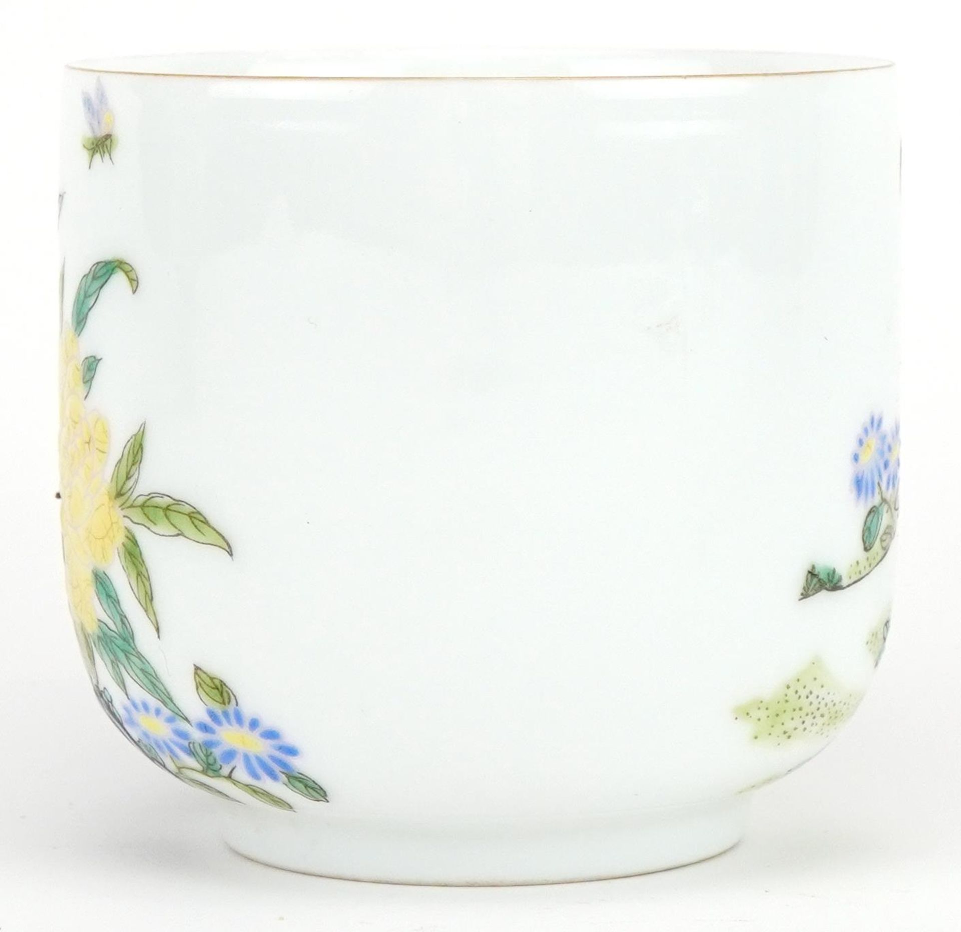 Chinese porcelain cup hand painted with chickens in a landscape, four figure character marks to - Image 3 of 7