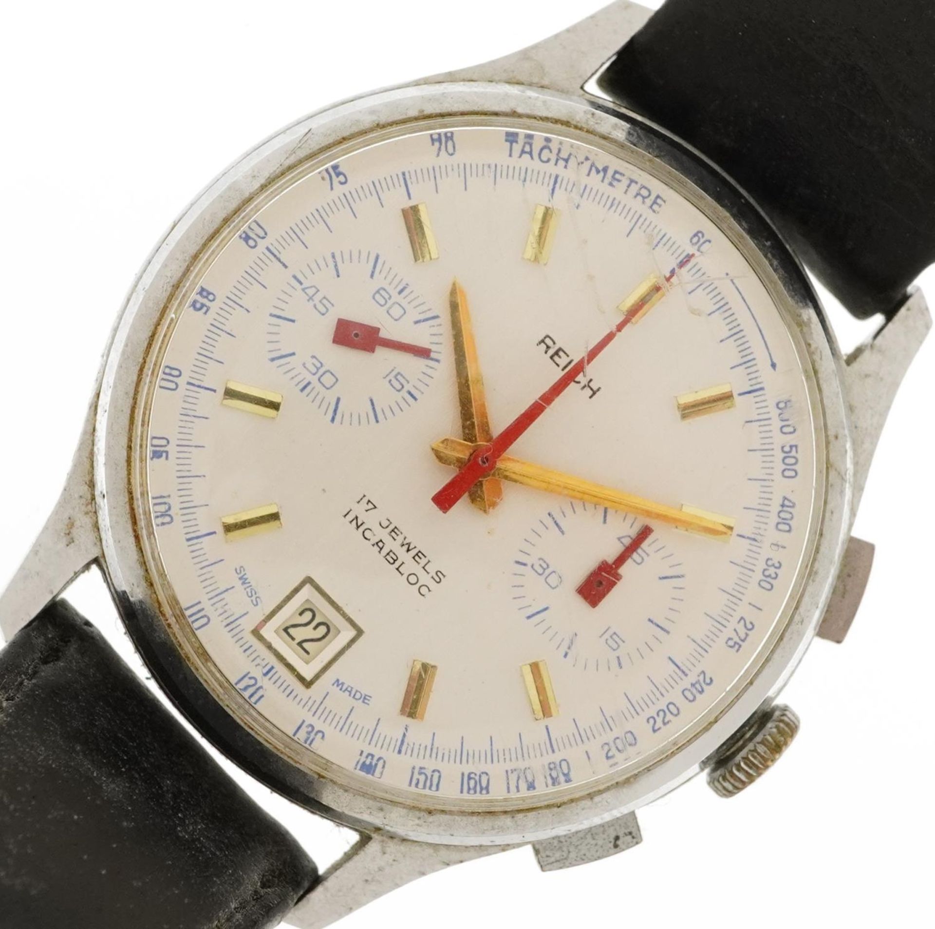 Reich, gentlemen's chronograph manual wristwatch with date aperture, the case numbered 661701, 35.5