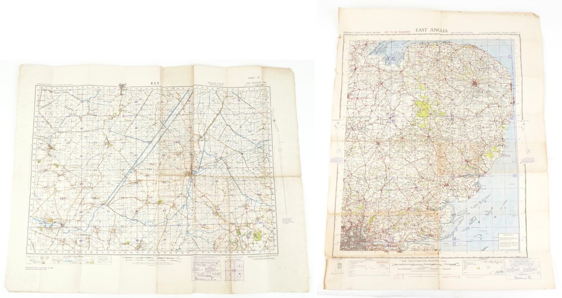 Two military interest maps including War Revision 1940 of Ely, published at the War Office 1932