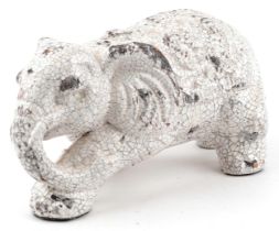 Large mid century style raku glazed pottery Indian elephant, 40cm in length : For further