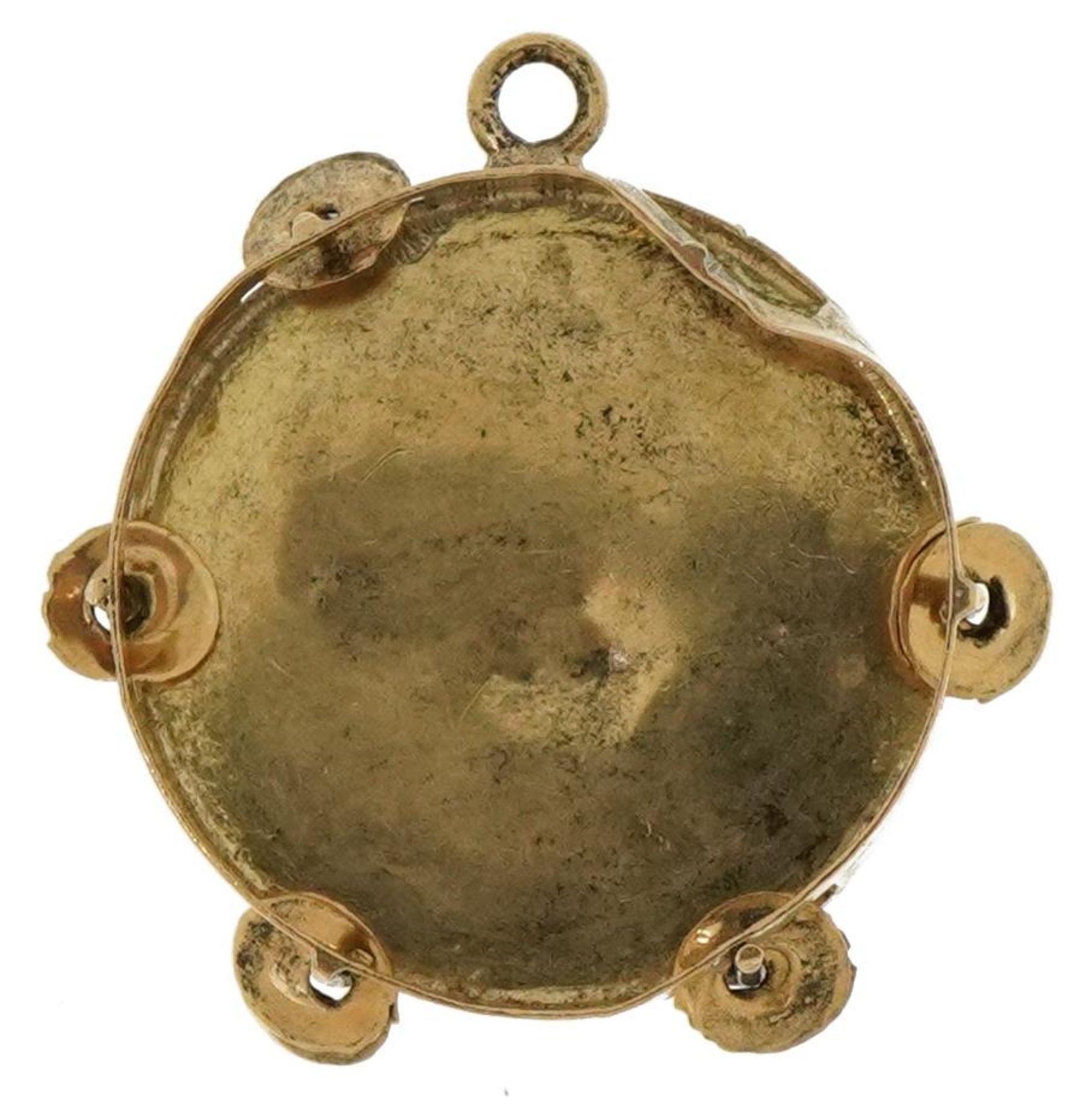 9ct gold map of Tenerife tambourine charm, 1.8cm in diameter, 1.7g : For further information on this - Image 2 of 2
