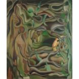 Surreal landscape, oil on canvas, Maples's Depositary label verso, unframed, 76cm x 63cm : For