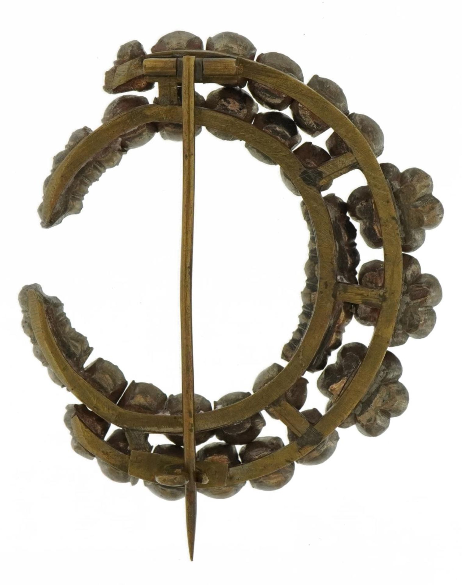 Antique bronzed paste set moon crest brooch, 7cm wide, 46.0g : For further information on this lot - Image 2 of 2