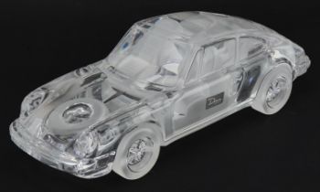 Xavier Froissart for Daum, French partially frosted crystal glass Porsche 911 with paper label