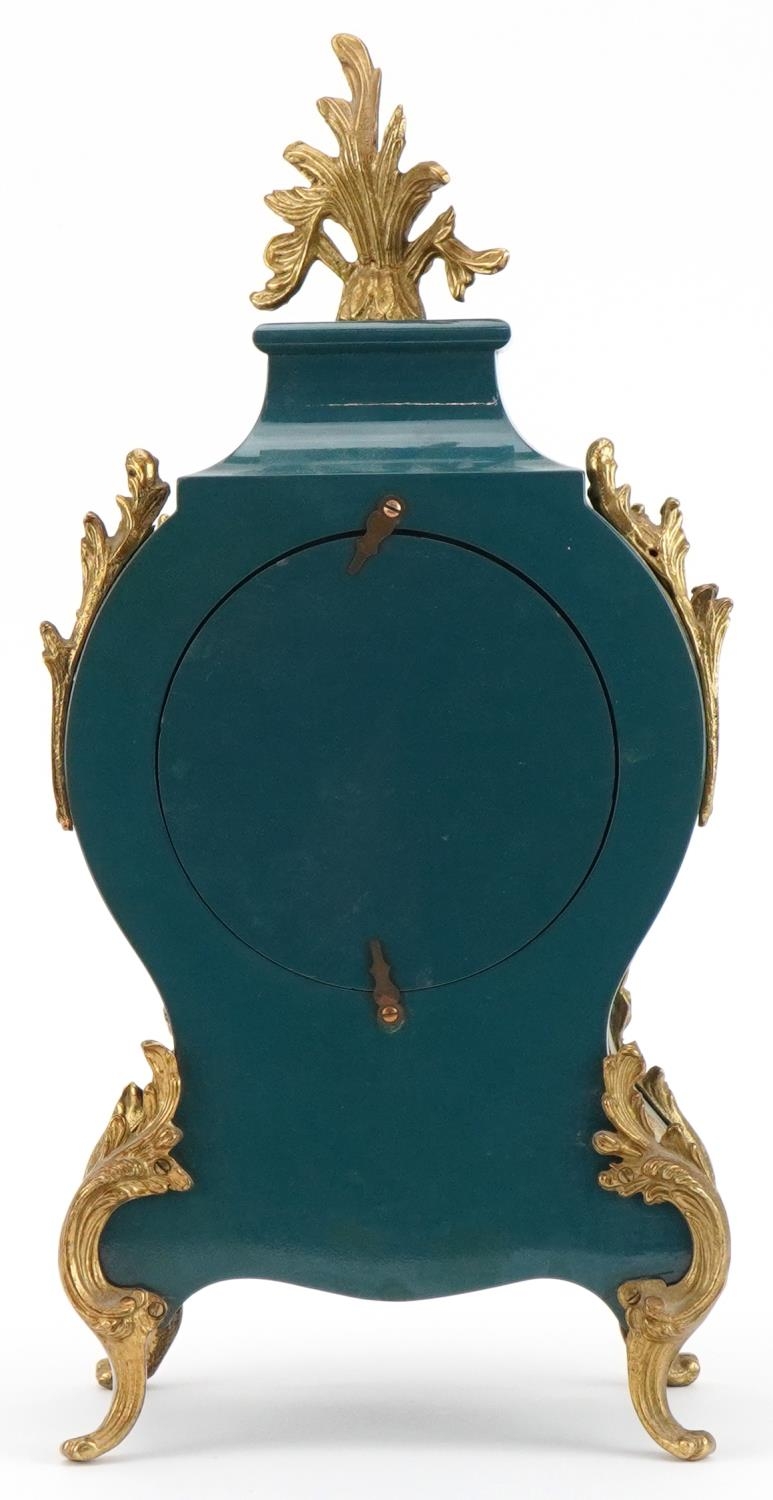 Franz Hermle, 19th century style inlaid wood mantle clock with ornate gilt metal mounts and circular - Image 3 of 4