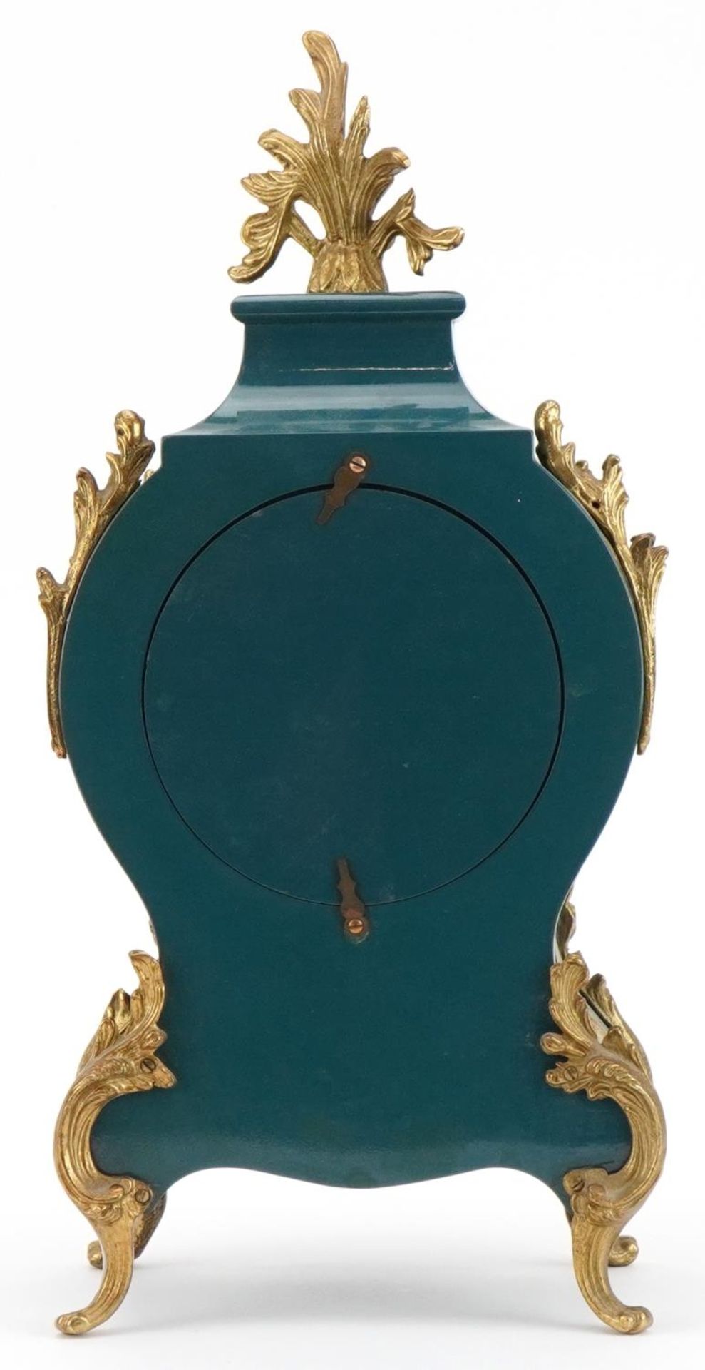 Franz Hermle, 19th century style inlaid wood mantle clock with ornate gilt metal mounts and circular - Bild 3 aus 4