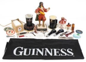 Vintage and later breweriana collectables including Guinness lamp, Captain Morgan Rum figure,