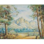 E Reyburn - Jonkers Hop Valley Stellenbosch, signed watercolour, Durban label verso, mounted, framed