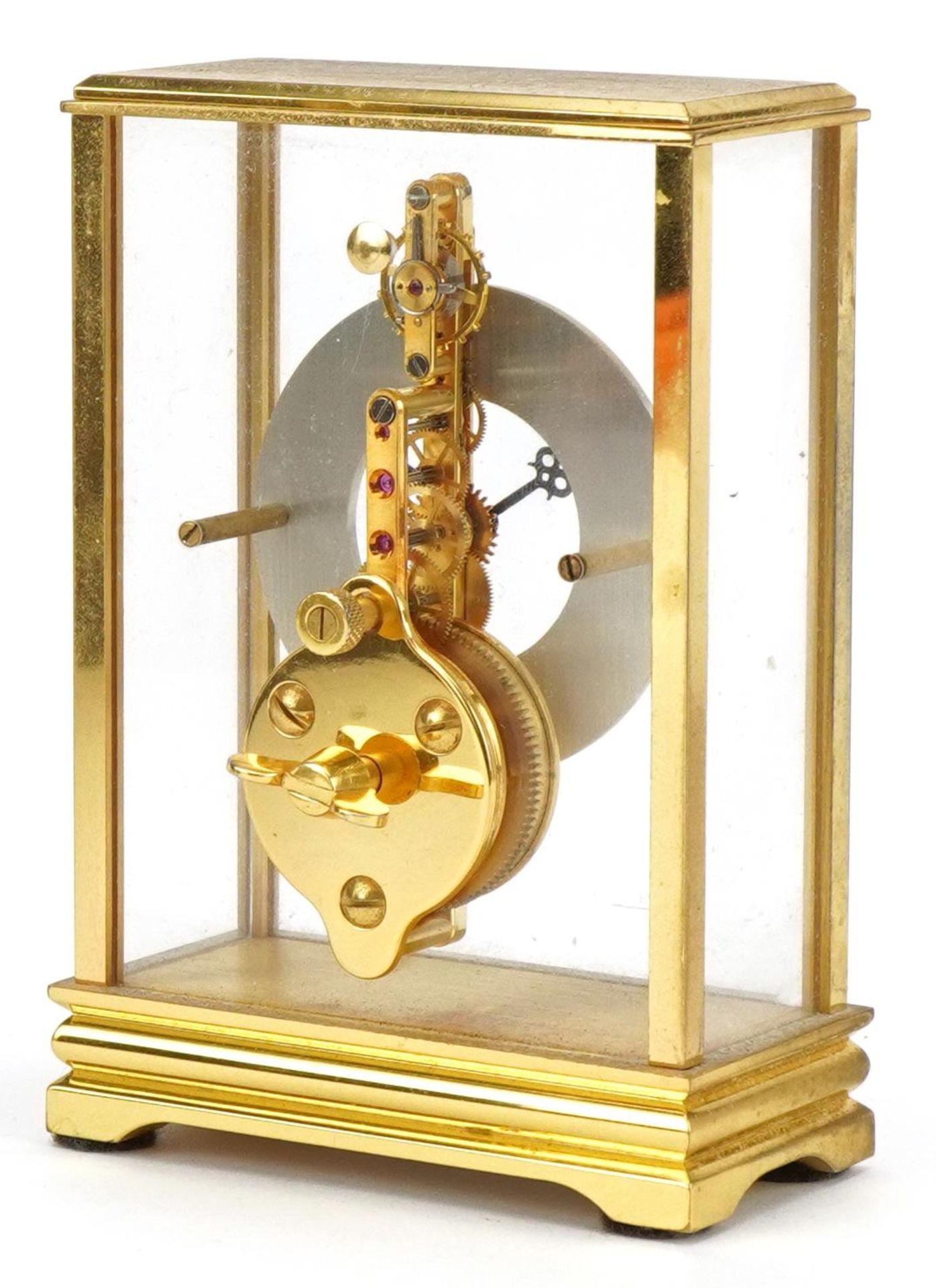 Jaeger LeCoultre, brass cased mystery desk clock with Roman numerals housed in a fitted case, the - Image 3 of 6