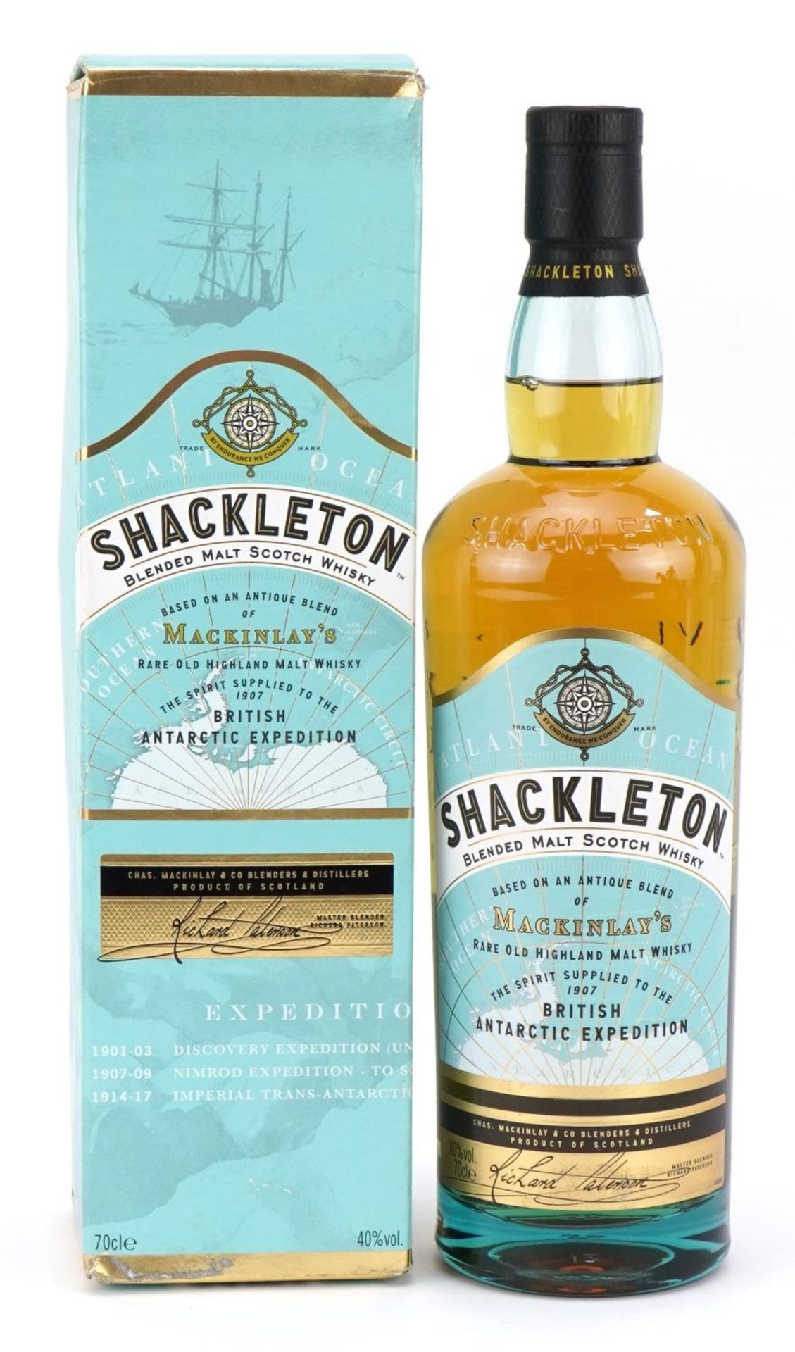 Bottle of Shackleton Blended Malt Scotch whisky with box, British Antarctic Expedition : For further