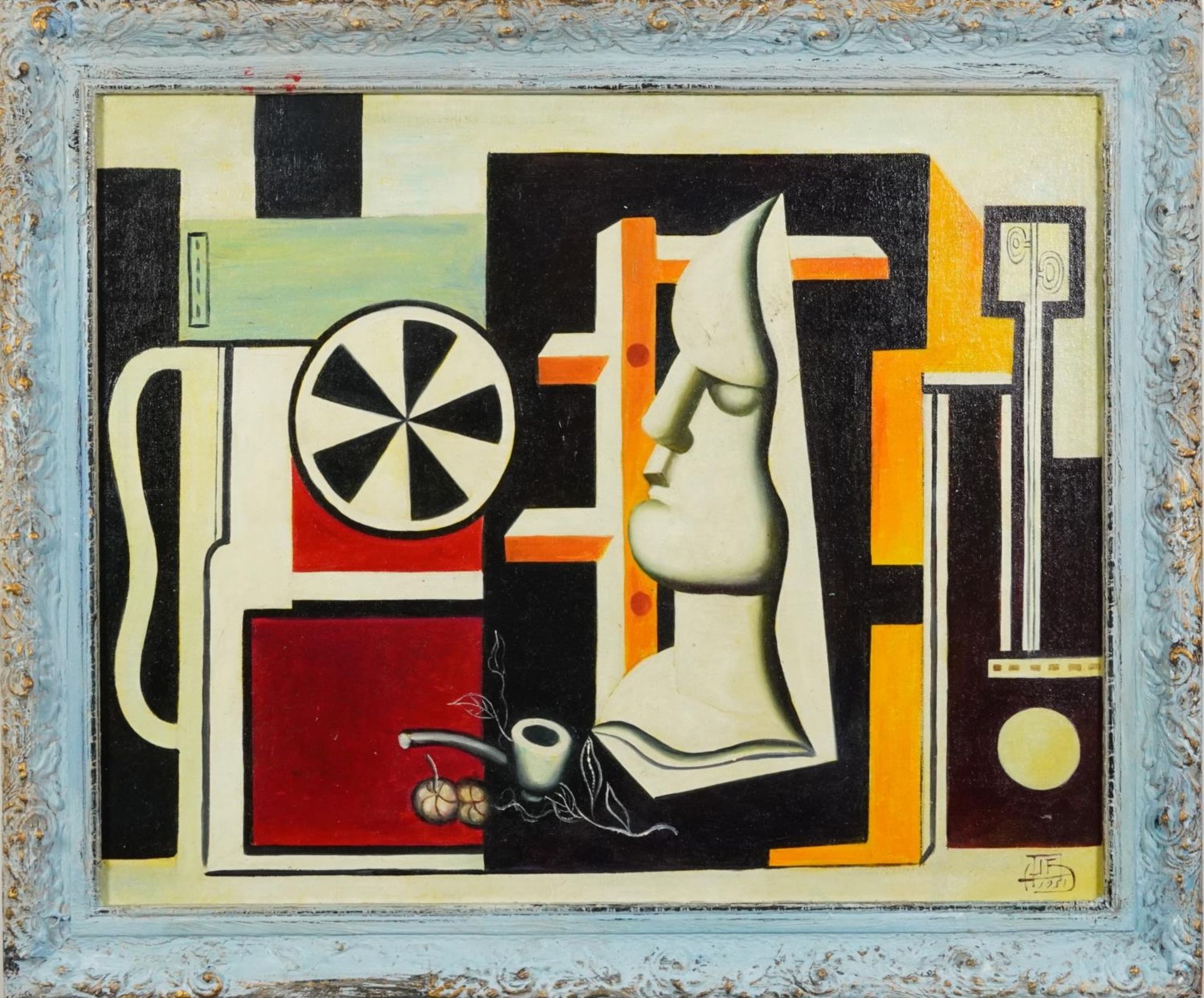 Manner of Fernand Leger - Surreal composition with face, French Impressionist oil on board, - Image 2 of 5