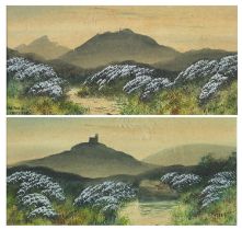 H Reynolds - Brent Tor landscapes, two heightened watercolours, framed and glazed, each