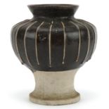 Chinese black glazed baluster Cizhou type vase, 18cm high : For further information on this lot