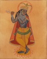 Deity playing an instrument, Indian Mughal school watercolour on paper, unframed, 35cm x 27.5cm :