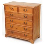 Victorian style pine six drawer chest with brass handles, 98cm H x 91.5cm W x 46cm D : For further