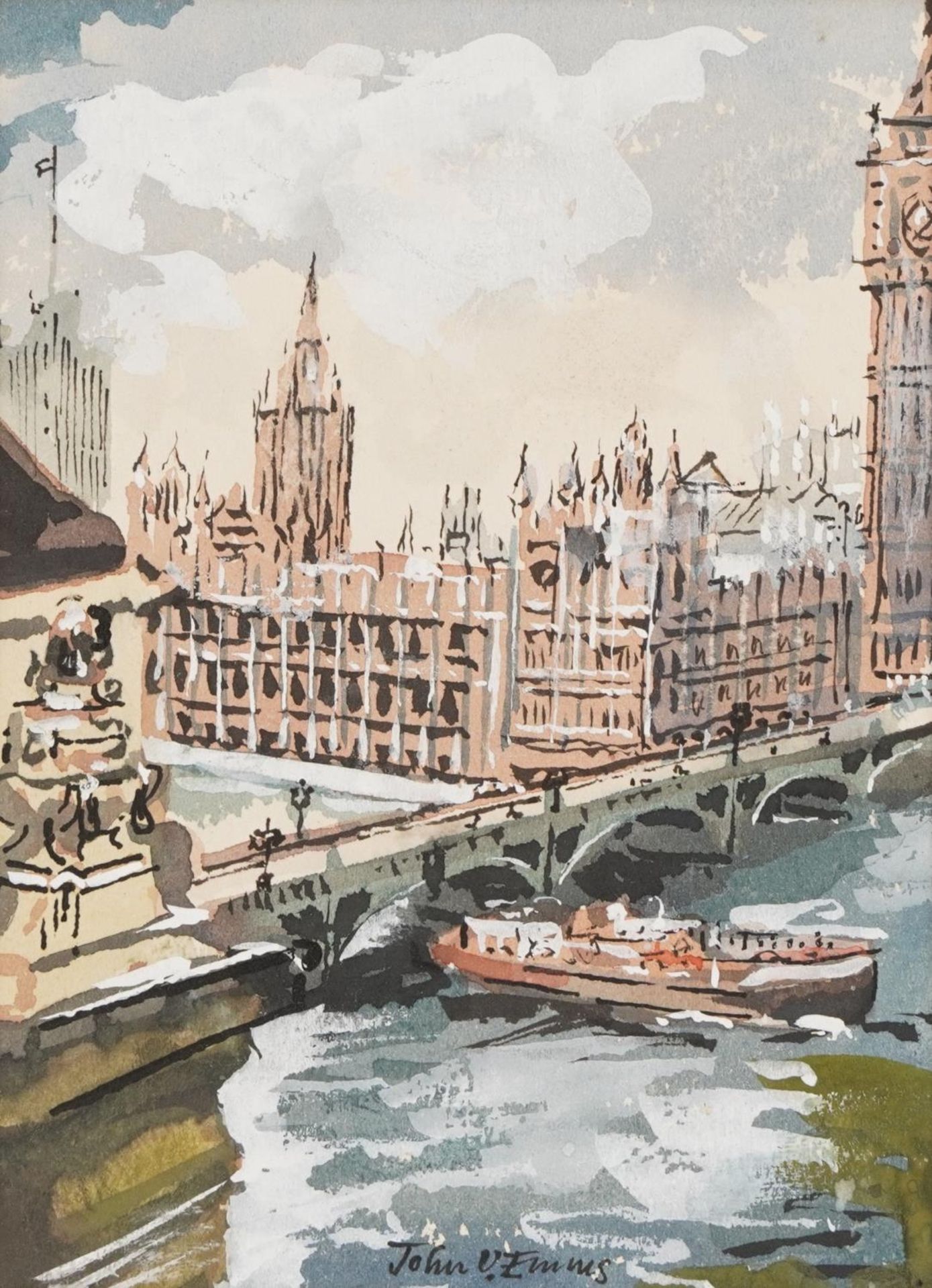 John Emms - Westminster Palace London, watercolour, mounted, unframed, 16cm x 11cm : For further - Image 2 of 8