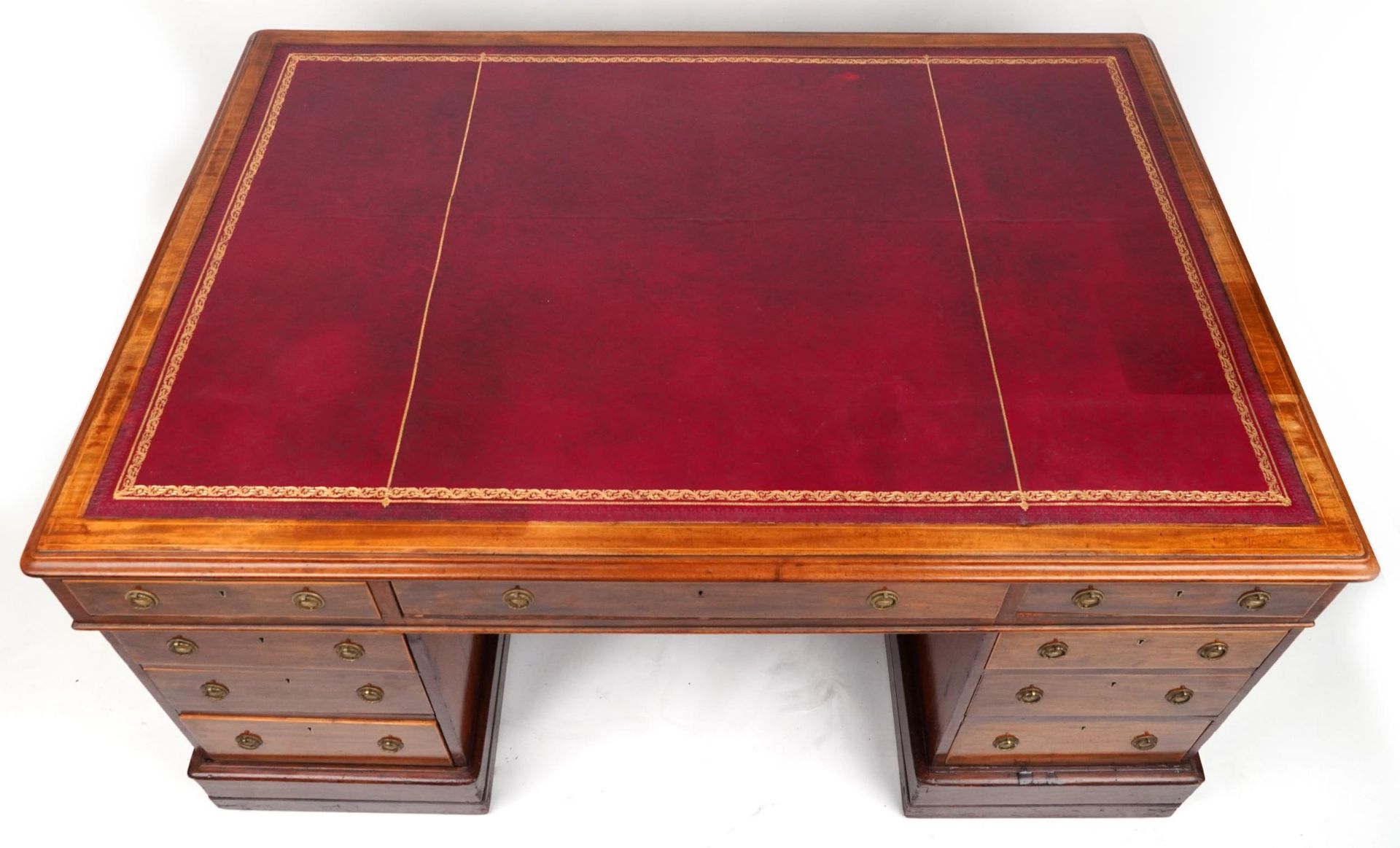 Hobbs & Co of London, Victorian inlaid mahogany partner's desk with tooled leather insert, twelve - Image 2 of 4