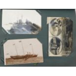 Collection of early 20th century topographical and greetings cards arranged in an album, some