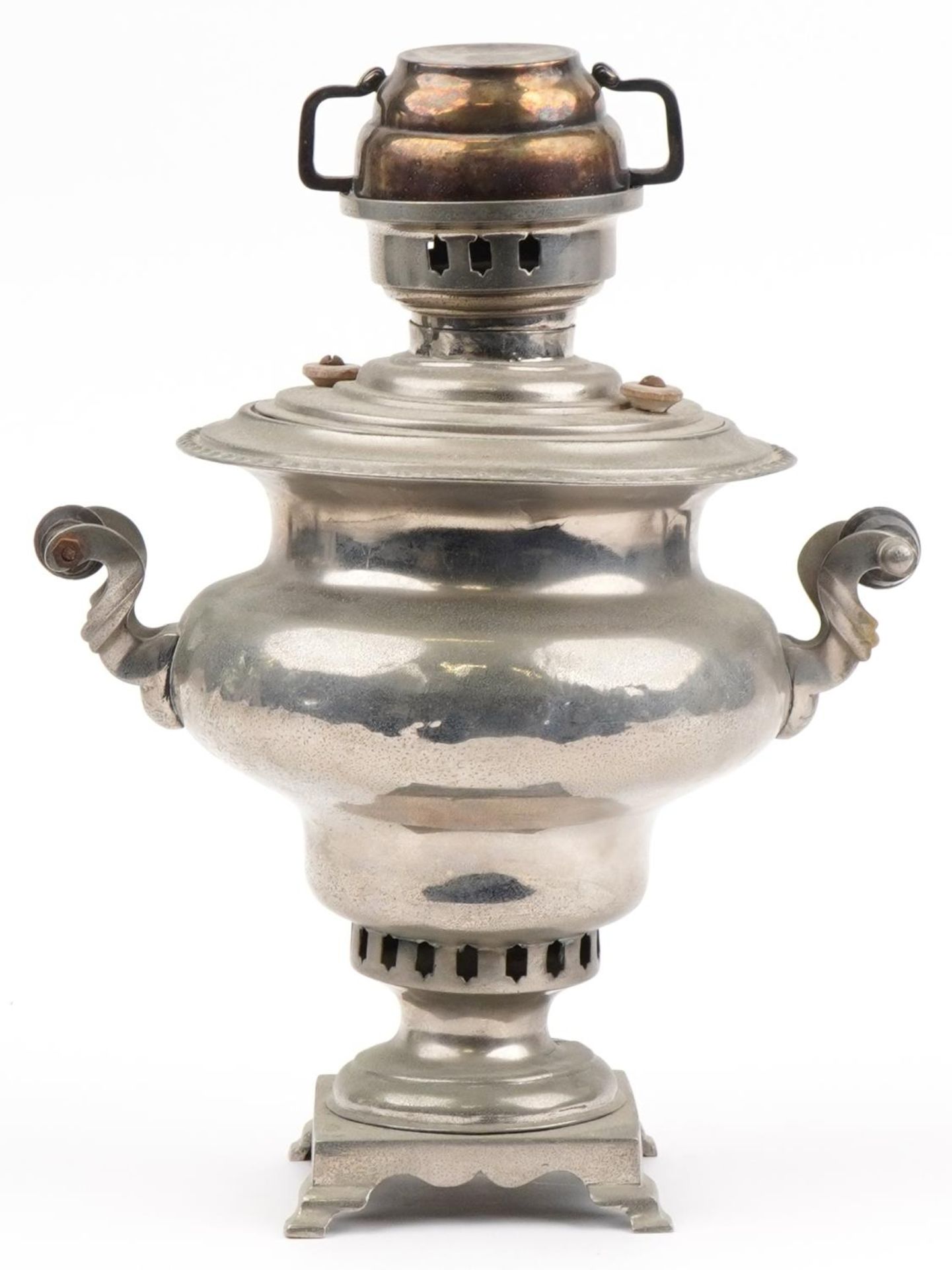 Russian white metal samovar with hardwood handles, 43.5cm high : For further information on this lot - Image 3 of 4