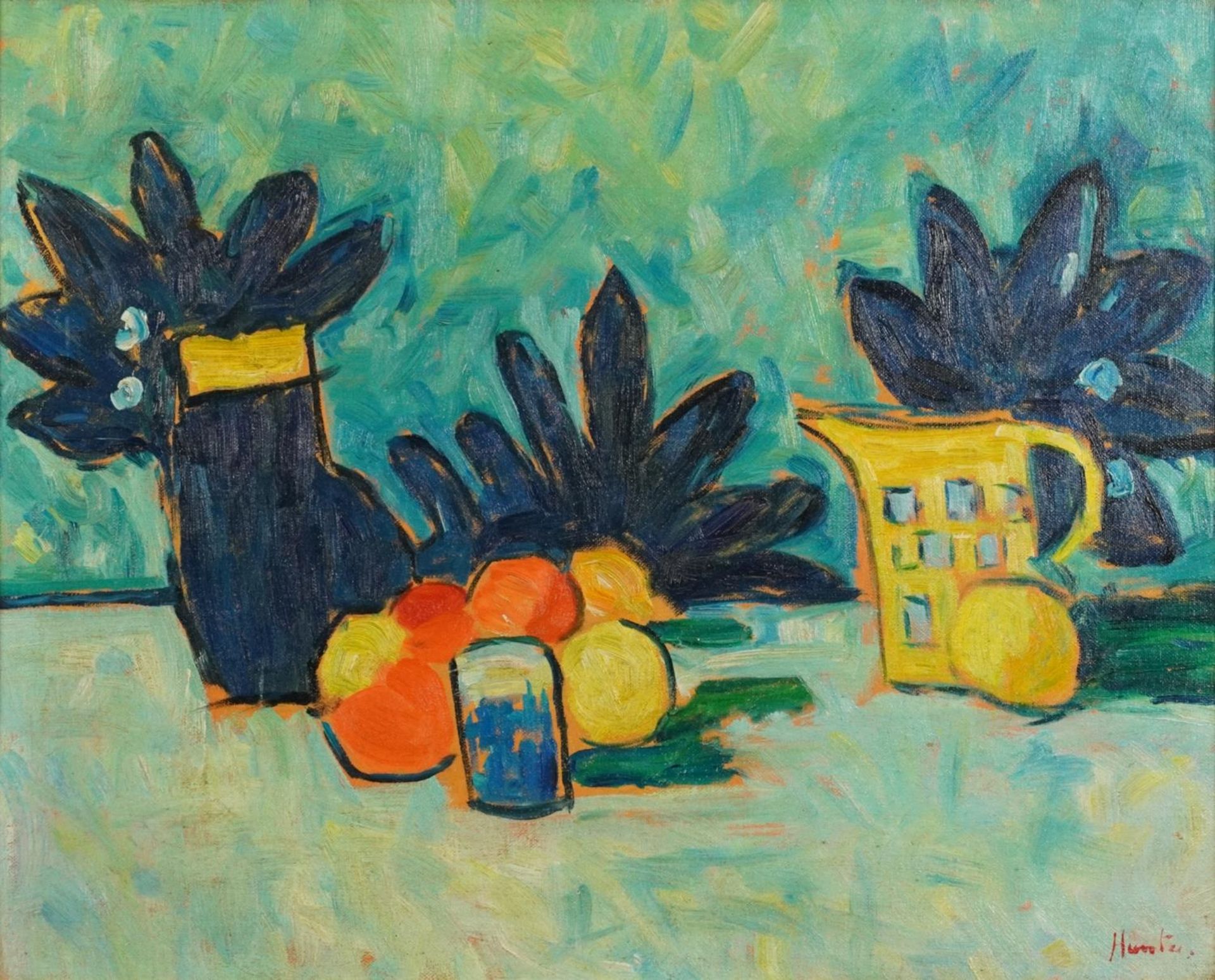 After George Leslie Hunter - Still life fruit and vessels, Scottish Colourist school oil on board,