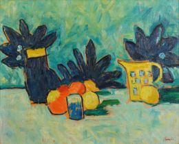 After George Leslie Hunter - Still life fruit and vessels, Scottish Colourist school oil on board,