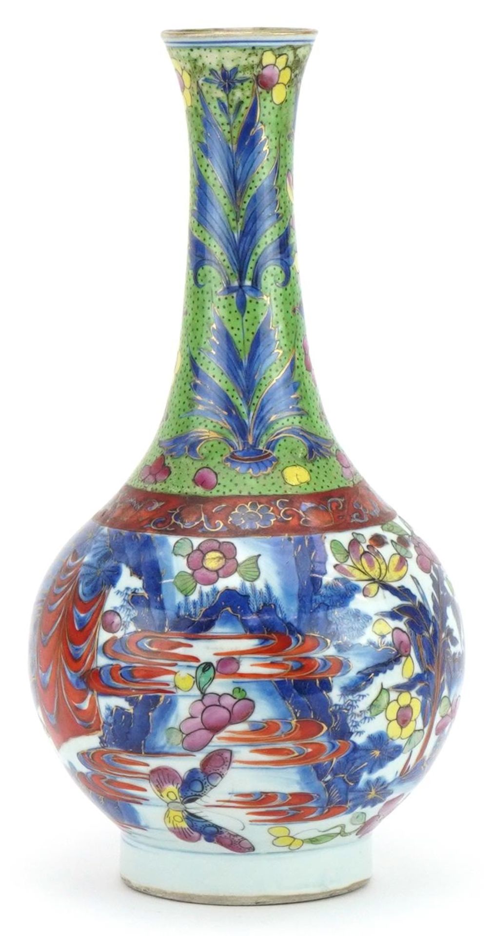 Large Chinese porcelain clobbered vase hand painted with a procession and landscape, 36.5cm high : - Image 3 of 6