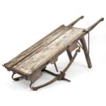 Large antique agricultural interest wooden cart with iron mounts, 176cm in length : For further